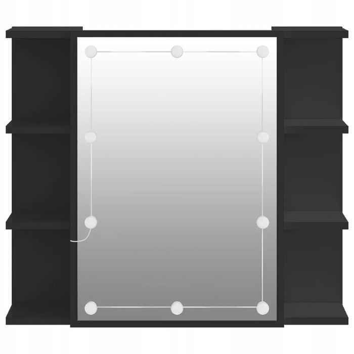 Шафа у ванну кімнату з дзеркалом та LED-підсвіткою, чорна, 70x16,5x60 см