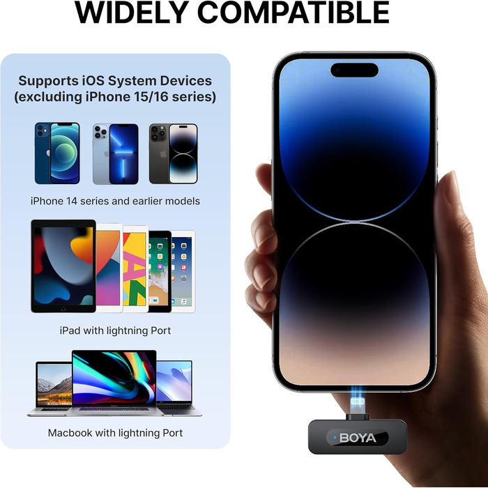 BOYA BY-V2 Бездротовий мікрофон-лапка для смартфона: iPhone, Android, USB-C, 48 КГц, 9 годин роботи, шумозаглушення
