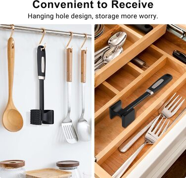 HOOMIL Fleischklopfer: подвійний молоток для відбивання м'яса з антипригарним покриттям, для шніцелів, стейків, сріблястий (квадратний, матовий чорний)