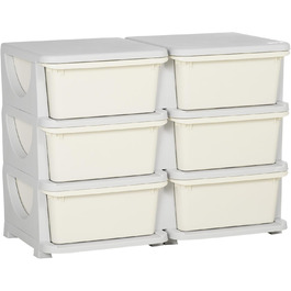 HOMCOM Kids' Chest of Drawers with Storage Boxes, Toy Organizer, Toy Box, Three Tiers for Kids' Rooms, 3-6 Years, Children's Furniture, 37 x 37 x 56.5 cm (75L x 37W x 56.5H cm, Cream White)