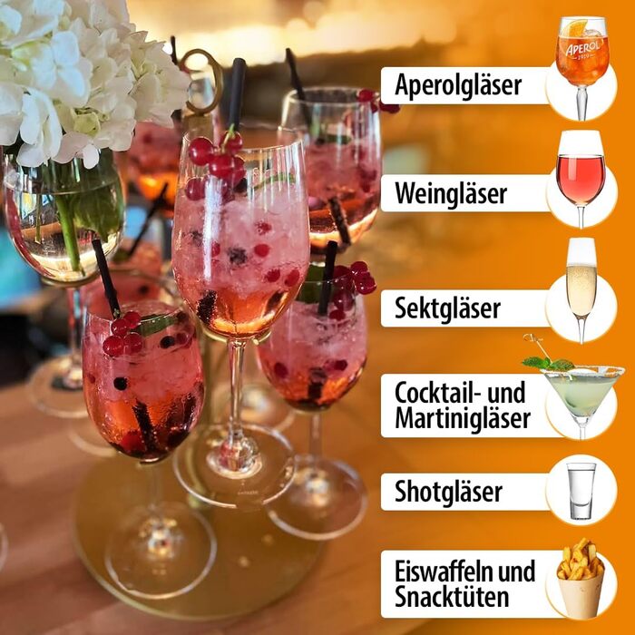 Стійка для коктейлів SpritzUpYourLife: 8 келихів, Aperol, Sarti Rosa, вечірка, подарунок (золото)