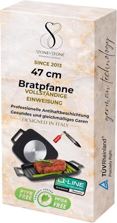 Сковорода Stone&Stone для індукції квадратна 28 см з антипригарним покриттям та знімною ручкою, німецька кераміка, сталеве дно, для газових плит та духовки, без PFAS, PFOA, PTFE