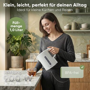 Електричний чайник Clatronic WK 3834 білий: 1л, 900W, BPA Free, захист від перегріву