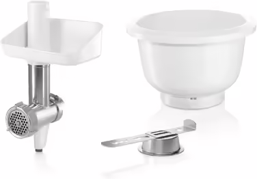 Кухонний комбайн Bosch Serie 4 MUM5X720 з вагою, м’ясорубкою, комплект BakingSensation, пластикова чаша, темно-червоний/сріблястий