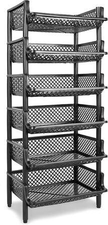 Plastic shelf system, stackable/expandable plug-in system as a stacking shelf, 6 shelf elements in black