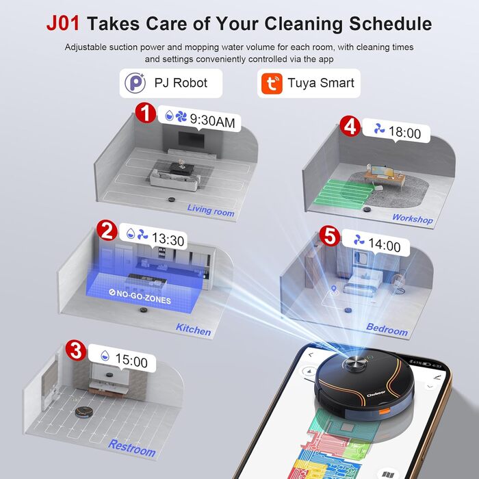 Робот-пилосос Chuboor з функцією миття 3 в 1, 6500Pa, LiDAR навігація, керування через додаток/WiFi/Alexa, автозарядка, 150 хв роботи, для шерсті тварин, килимів та твердих підлог, чорний