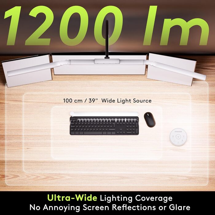 Стіл лампа з 3 джерелами світла, 24W, 100см, денне світло, з пультом керування, регульована яскравість, лампа для офісу та дому (Mattweiß)