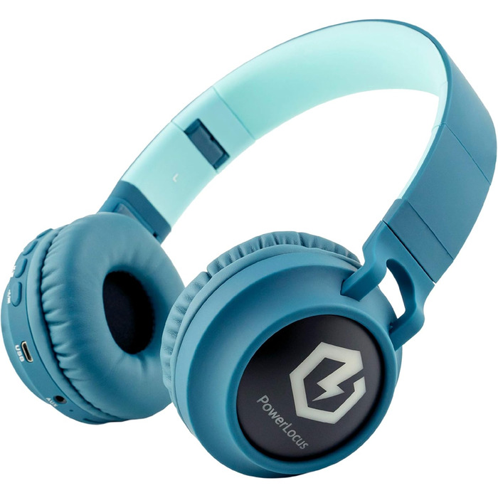 Дитячі навушники PowerLocus Bluetooth Over-Ear з обмеженням гучності 85dB, LED-підсвічуванням, складний дизайн, HD Stereo, мікрофон для телефону, планшета, ПК, TV (Синій)
