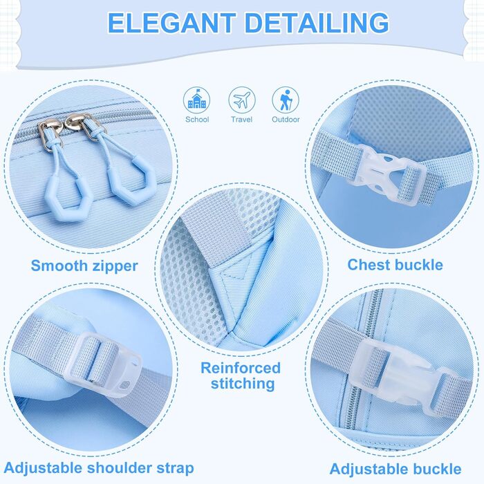 Сумка для школи для дівчаток - велика містка рюкзак Каваї з відділом для ноутбука для учнів початкової та середньої школи, блакитний