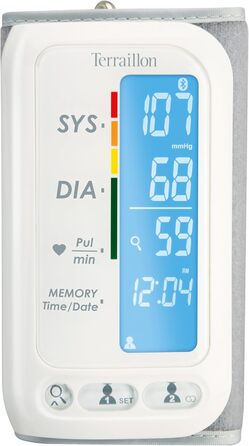 Тонометр Terraillon TensioSmart Bluetooth: вимірювання тиску та пульсу, 2 користувачі, 60 місця пам'яті, білий