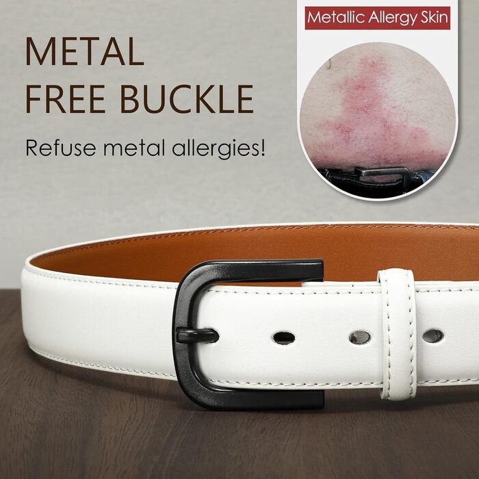 Чоловічий шкіряний ремінь VONMELLI без металу, TSA-сертифікований, для джинсів, гіпоалергенна застібка, розмір 48-52