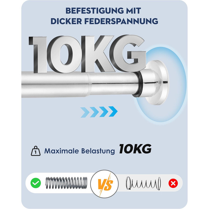 Штанга для душу з нержавіючої сталі без свердління, телескопічна, 70-195 см, срібна