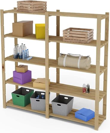 Lenmar Series B Wooden Shelf, Pine, Wood, Light Beige, B-20 170 x 80 x 40 cm, 5 Shelves, Bookcase, Wooden Shelf, Standing Shelf, Wall Shelf, Shelf with 5 Shelves, Office Shelf, for Living Room, Storage Shelf (B-30 170 x 150 x 40 cm 5 Shelves)