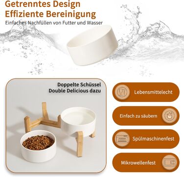 Elevated Dog Bowl Set - Ceramic Double Bowls with Non-Slip Stand - 2 Pack, 850ml Each - Ideal for Small & Medium Dogs