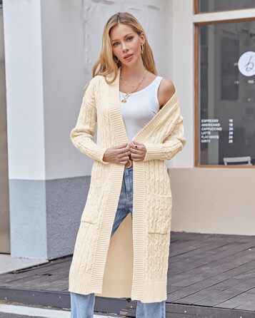 Жіночий в'язаний кардиган Saodimallsu Strickjacke, велика в'язка, світло-зелений (бежевий, XL), з кишенями