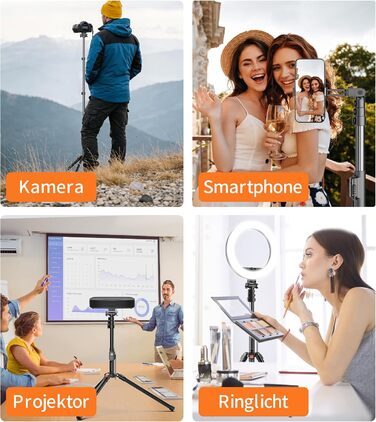 Штатив-трипод XXZU для камери, смартфона та кільцевої лампи, алюмінієвий легкий штатив з дистанційним пультом, 360° кулястою головкою та тримачем, чорний, 187 см