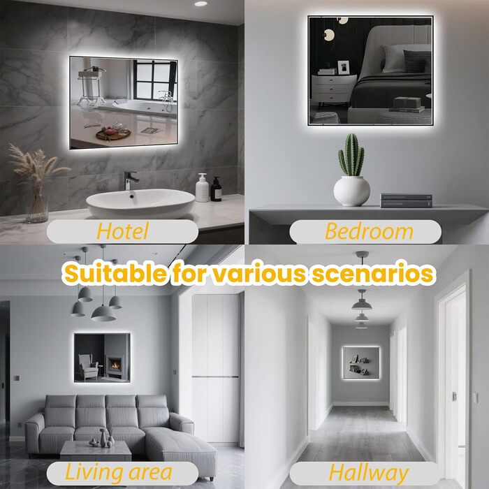 LED дзеркало для ванної кімнати 45x65 см з підсвічуванням, IP54, 6500K, прямокутне, енергозберігаюче, біле