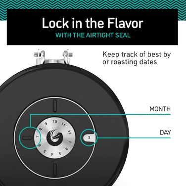 Контейнер для кави Coffee Gator з нержавіючої сталі, герметичний, з датчиком дати та CO2-вентилем, мірна ложка, для кавових зерен, кавової гущі, горіхів, чаю, цукру, борошна, сріблястий