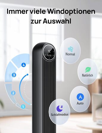 Дрео Turmventilator Nomad One: Тихий вентилятор з телепульта, 4 швидкості, 8 год таймер, білий/чорний