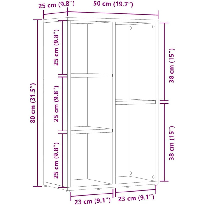 vidaXL Artisan Oak Bookshelf - 50x25x80 cm