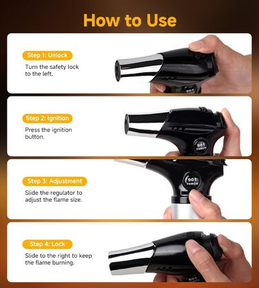 Кулінарний пальник Ankway для карамелізації та фламбування, газовий пальник для крем-брюле з замком безпеки, регульований, чорний (без бутану)