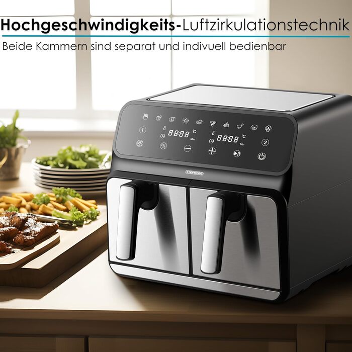 Багатофункціональна фритюрниця без олії | Air Fryer з 2 камерами | Міні-печі Air Fryer 4-в-1 | Фритюрниця, дегідратор, гриль, духовка