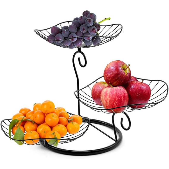 Етажерка для фруктів Evomosa 3 яруси, чорна. Містка, стійка, для сім'ї. Сучасна фруктова тарілка для фруктів та снеків