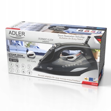 Парова праска Adler AD5052 з керамічною підошвою, вертикальним прасуванням та LCD-дисплеєм, 3100 Вт