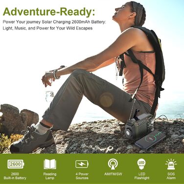 Радіо-крутилка Notfallradio з Powerbank 2600mAh, сонячною та USB-C зарядкою, AM/FM/SW приймач, LED ліхтарик та SOS-сигналом для екстрених наборів (зелене)