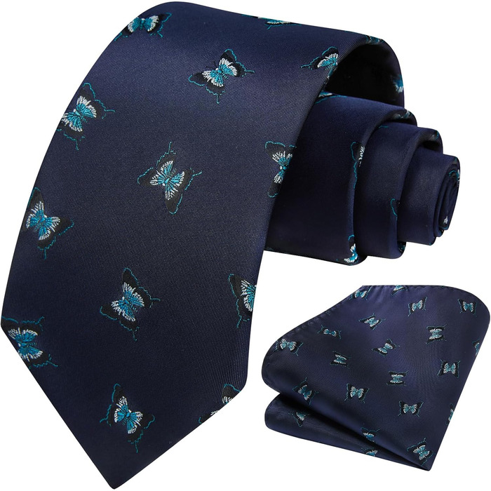 Чоловічий краватковий комплект HISDERN з принтом тварин: краватка та нагрудна хустинка (зелено-жовтий, універсальний розмір)