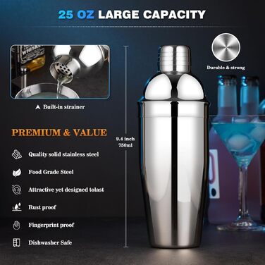 Набір для коктейлів Barkeeper: 15 предметів, нержавіюча сталь, акриловий стенд, професійний барний інвентар для приготування напоїв вдома та барі