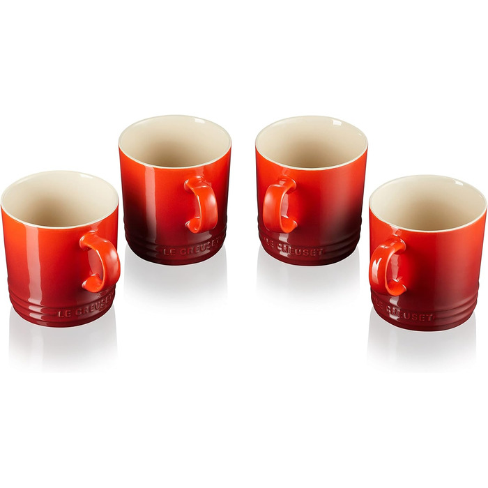 Le Creuset 4-Piece Stoneware Mug Set, 350 ml each, Cherry Red, 79113350600000