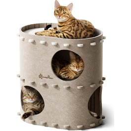Кігтечка-будиночок для котів DownyPaws з фетру, 2-ярусна, 50 x 33 x 50 см, бежева