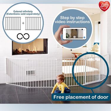 BabyDan Flex XXL – захисне бар'єр для каміну та сходів, перегородка для кімнати, білий, 90-350 см, Данія