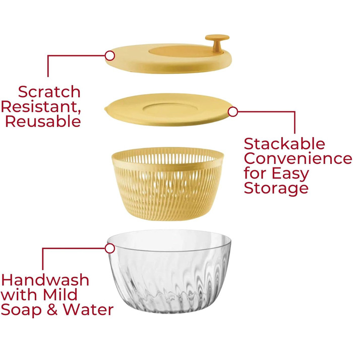 Сушарка для салату Guzzini Spin&Store з кришкою, оливкова, 26 см, 4 л – Kitchen Active Design