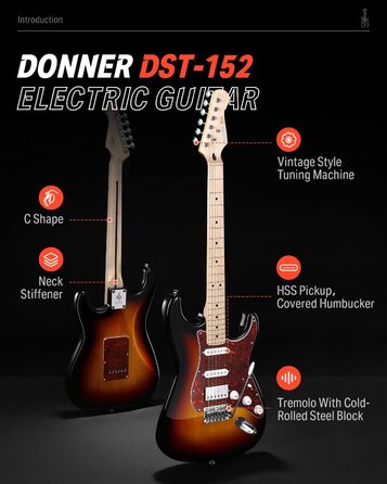 Електрогітара Donner DST-152S Sunburst: Початковий набір з підсилювачем, сумкою та аксесуарами