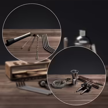 Cocktail Shaker Set with Stand & Recipe Book: Premium Stainless Steel Bar Cocktail Set, Cocktail Shaker, Measuring Jigger, Straws, Bar Spoon, Muddler | Bartender Bar Set Cocktail Accessories Gift for Women Men