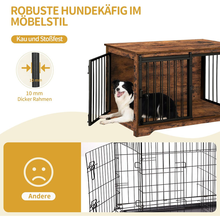 Клітка для собак Hzuaneri, 100 см, з розсувними дверима, дерев'яна, для дому, 100 x 60 x 68 см, вінтажний колір
