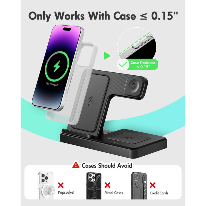 Бездротова зарядка 3-в-1 для Apple iPhone, Apple Watch, AirPods - компактна, для дому, офісу, подорожей