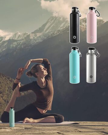 Фляга спортивна Feijian 1L з карабіном - не протікає, з нержавіючої сталі, для води, кави, чаю, без BPA, зелена