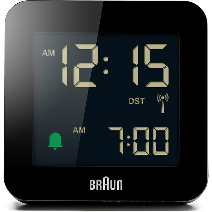 Braun Digital Radio Alarm Clock Central European Time (CET) with Snooze Function, Negative LC Display, Quick Set Function, Crescendo Alarm in Black, Model BC09B-DCF.
