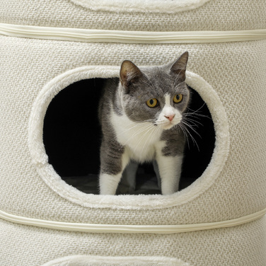 PawHut Дряпка для котів, 100 см у висоту, котячий будиночок з 3 печерами, дряпка з іграшковими кульками, котяча вежа з сизалю, для котів до 6 кг, Бежевий+Кремовий | Aosom