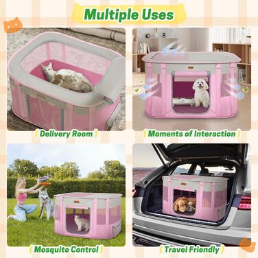 Клітка-манеж для тварин, розкладний загін для кошенят/цуценят, клітка для собак, манеж для цуценят для дому, переноска з сумкою, намет, для відпочинку на природі, кемпінг, рожевий, розмір L
