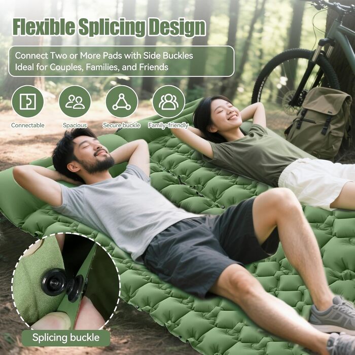 Isomatte самонадувна туристична, килимок для кемпінгу з помпою та подушкою, з'єднувана, водонепроникна, для відпочинку на природі