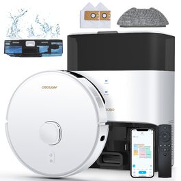 Робот-пилосос AIRROBO GT21 з функцією миття, 3.5л, станція самоочищення, 180хв роботи, LiDAR навігація, потужне всмоктування, керування через додаток, для килимів та шерсті тварин