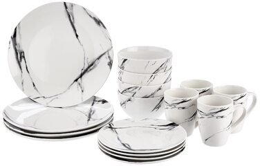 Набір посуду American Atelier Marble Coupe 16 предметів - Білий фарфоровий сервіз для вечері, обідні та десертні тарілки, чашки та піали. Ідеальний подарунок!