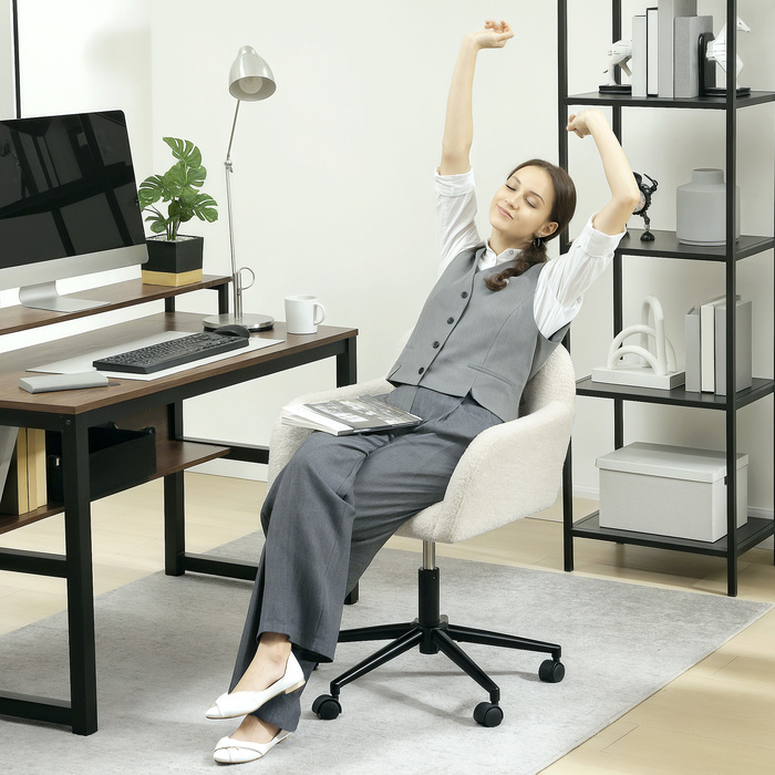HOMCOM Swivel Office Chair with Wheels, Desk Chair, Fleece Fabric, Foam Padding, Adjustable Height, Home Office, Cream White