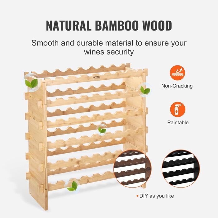 VEVOR Wine Rack, Wine Stand for 48 Bottles, Bamboo Bottle Rack with 6 Compartments, Stackable Vintage Wine Rack Metal for Cellar, Bar, Storage Room, etc. Bottle Holder Wine Bottle Rack, Holds up to 60 kg