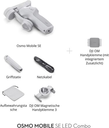 Стабілізатор DJI Osmo Mobile SE з підсвічуванням, 3-осьовий, для смартфонів, з ShotGuides та ActiveTrack 6.0, для зйомки Vlog