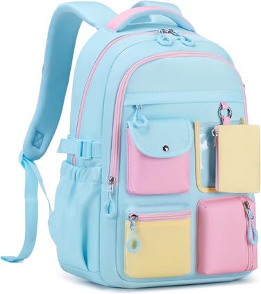 Рюкзак для дівчинки Tanou: великий шкільний рюкзак для підлітків з тканини Oxford, з багатьма відділеннями (блакитний, рожевий)